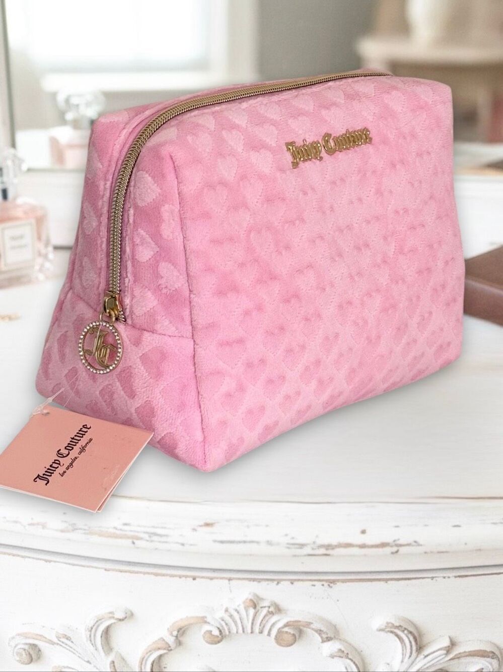 Juicy Couture Baby Pink Velour Cosmetic Travel Bag Large